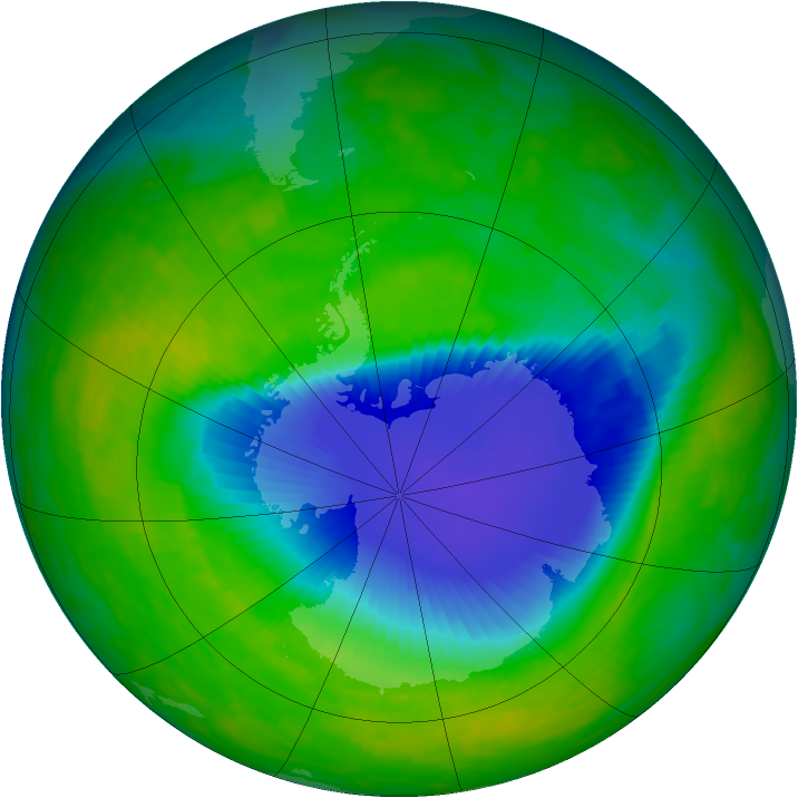 Antarctic ozone map for 16 November 1992